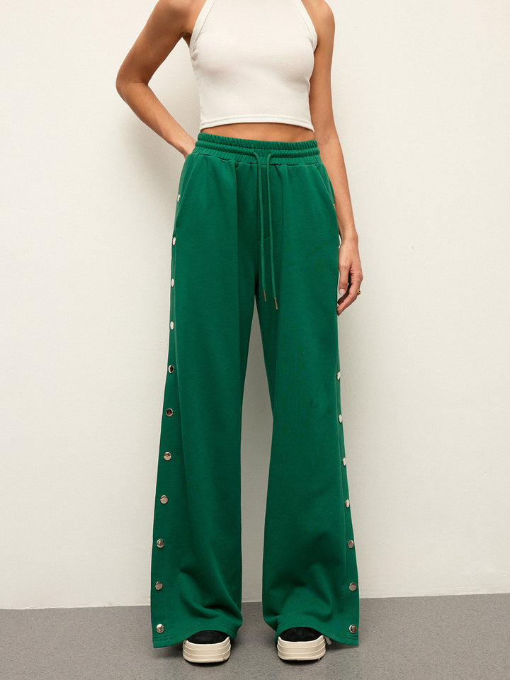 Pantalon de jogging mi-taille à cordon de serrage avec détail de bouton sur le côté