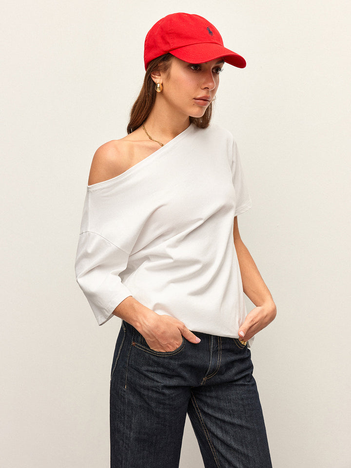T-Shirt Coton Épaule Décolletée