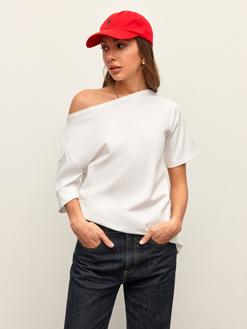 T-Shirt Coton Épaule Décolletée