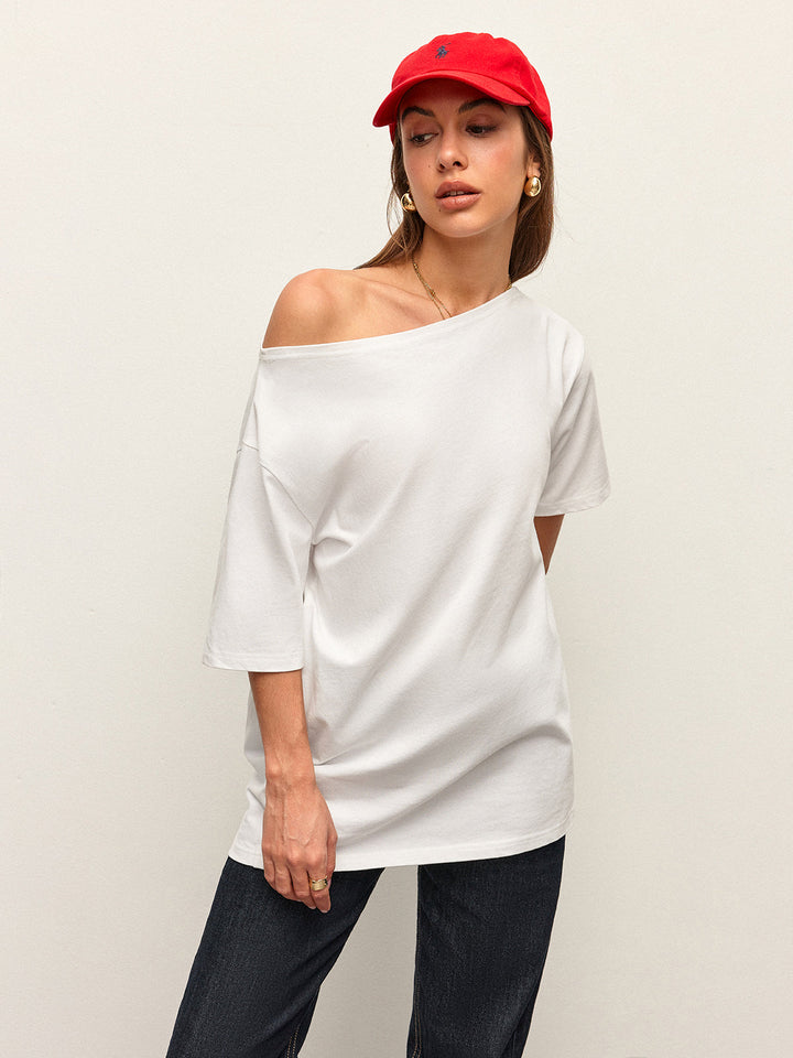 T-Shirt Coton Épaule Décolletée