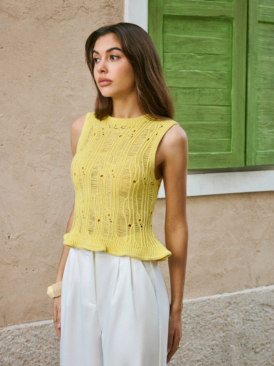Gilet en maille sans manches à bordure festonnée