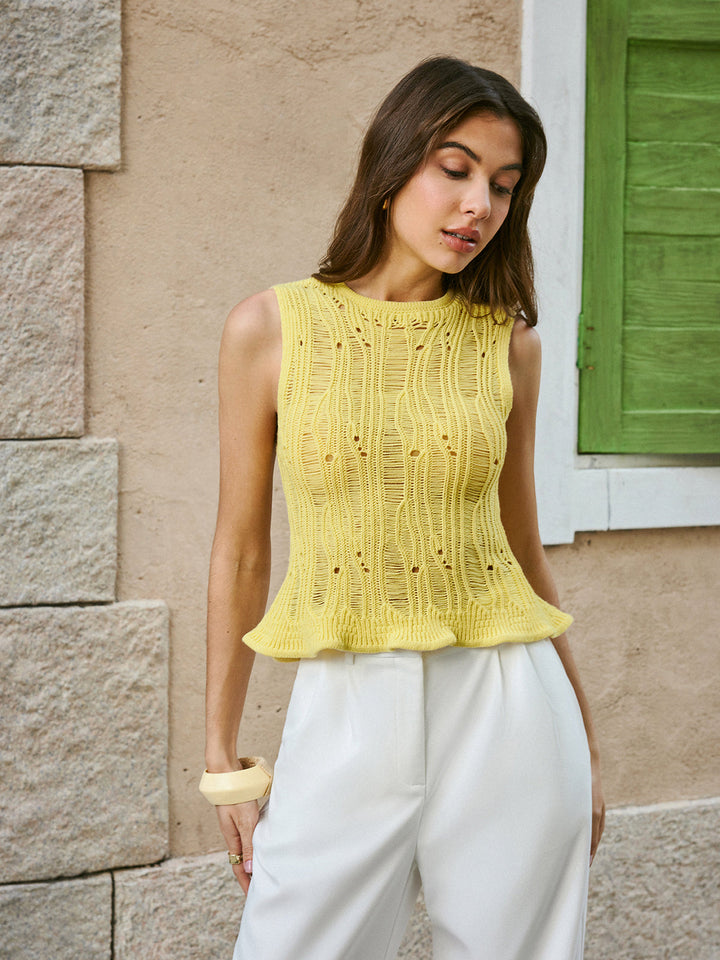 Gilet en maille sans manches à bordure festonnée