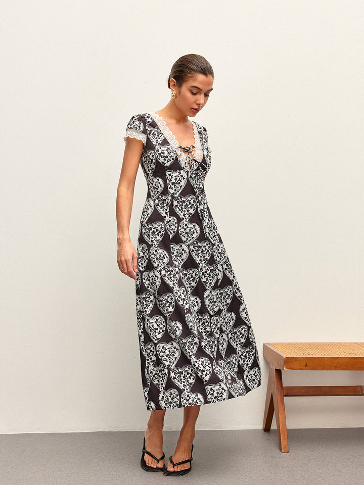 Robe à col noué à encolure en V et imprimé floral