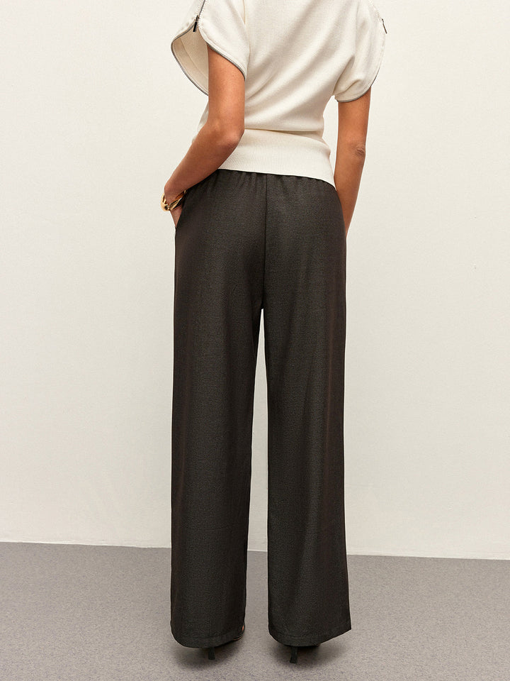 Pantalon Taille Haute à Cordon de Serrage et Détails de Poche
