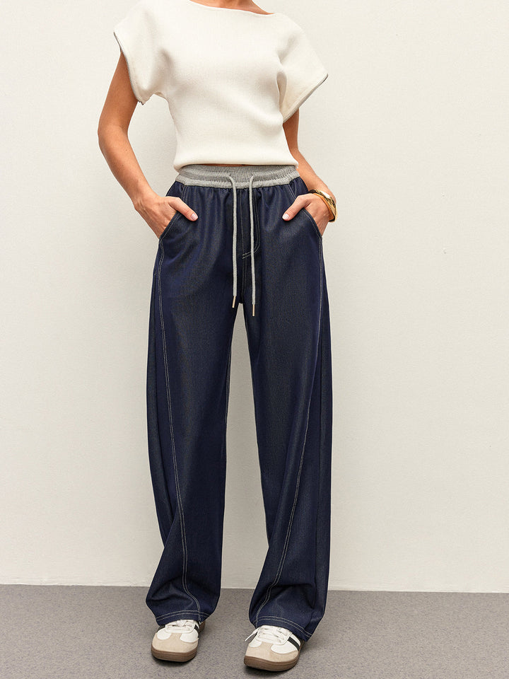 Pantalons en jean taille haute à cordon avec poches