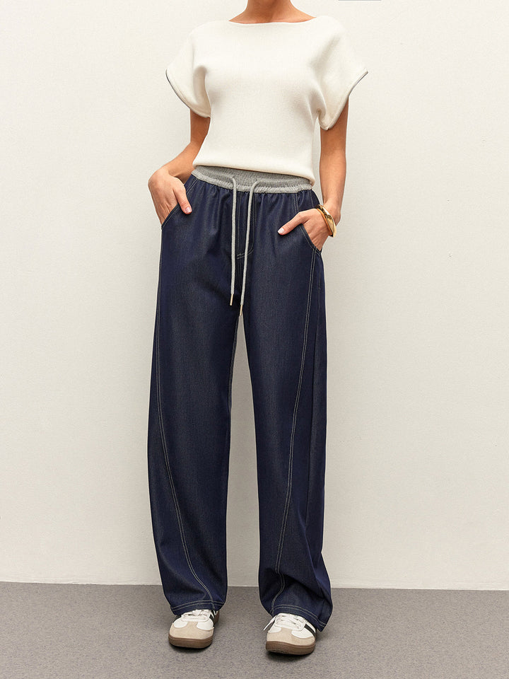 Pantalons en jean taille haute à cordon avec poches