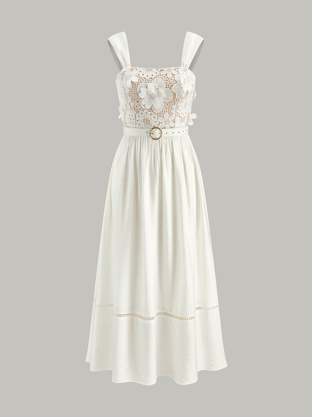 Robe Ceinture en Coton Fleuri et Dentelle