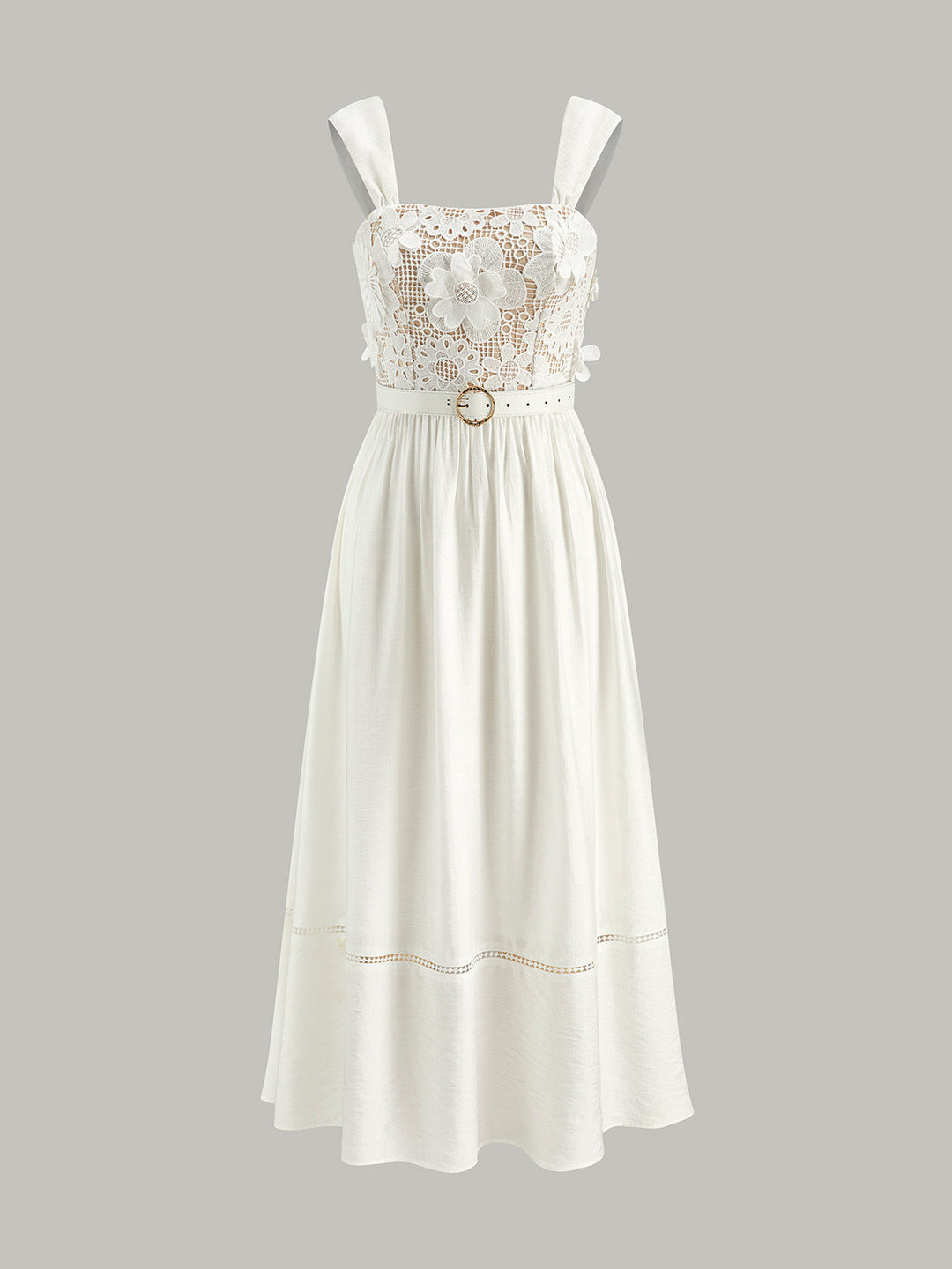 Robe Ceinture en Coton Fleuri et Dentelle