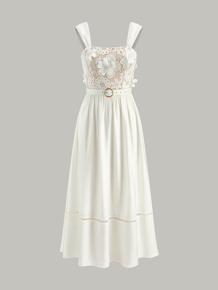 Robe Ceinture en Coton Fleuri et Dentelle