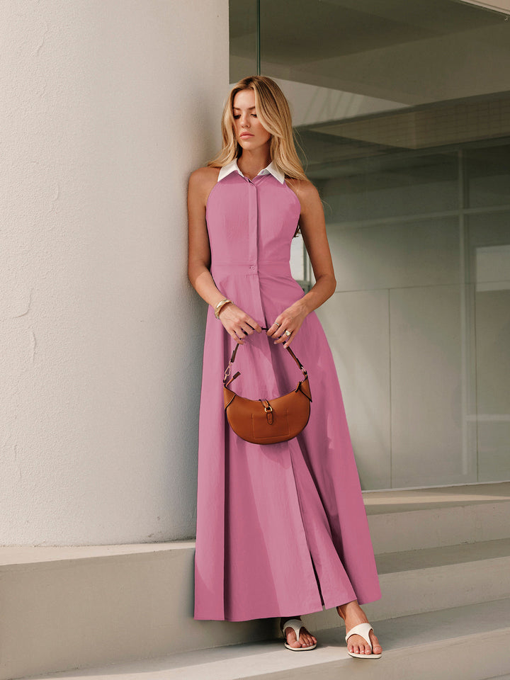 Robe Sans Manches à Col Boutonné
