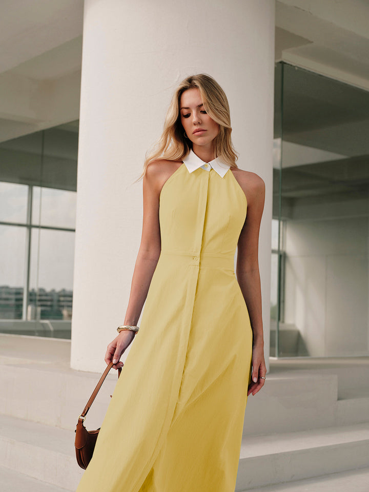 Robe Sans Manches à Col Boutonné