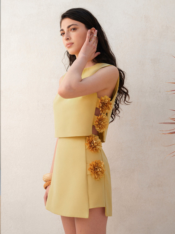 Ensemble jupe courte ornée de fleurs 3D