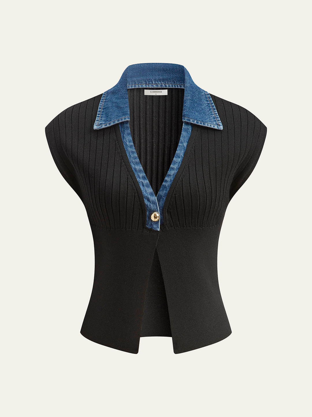 Haut côtelé à bordures en denim