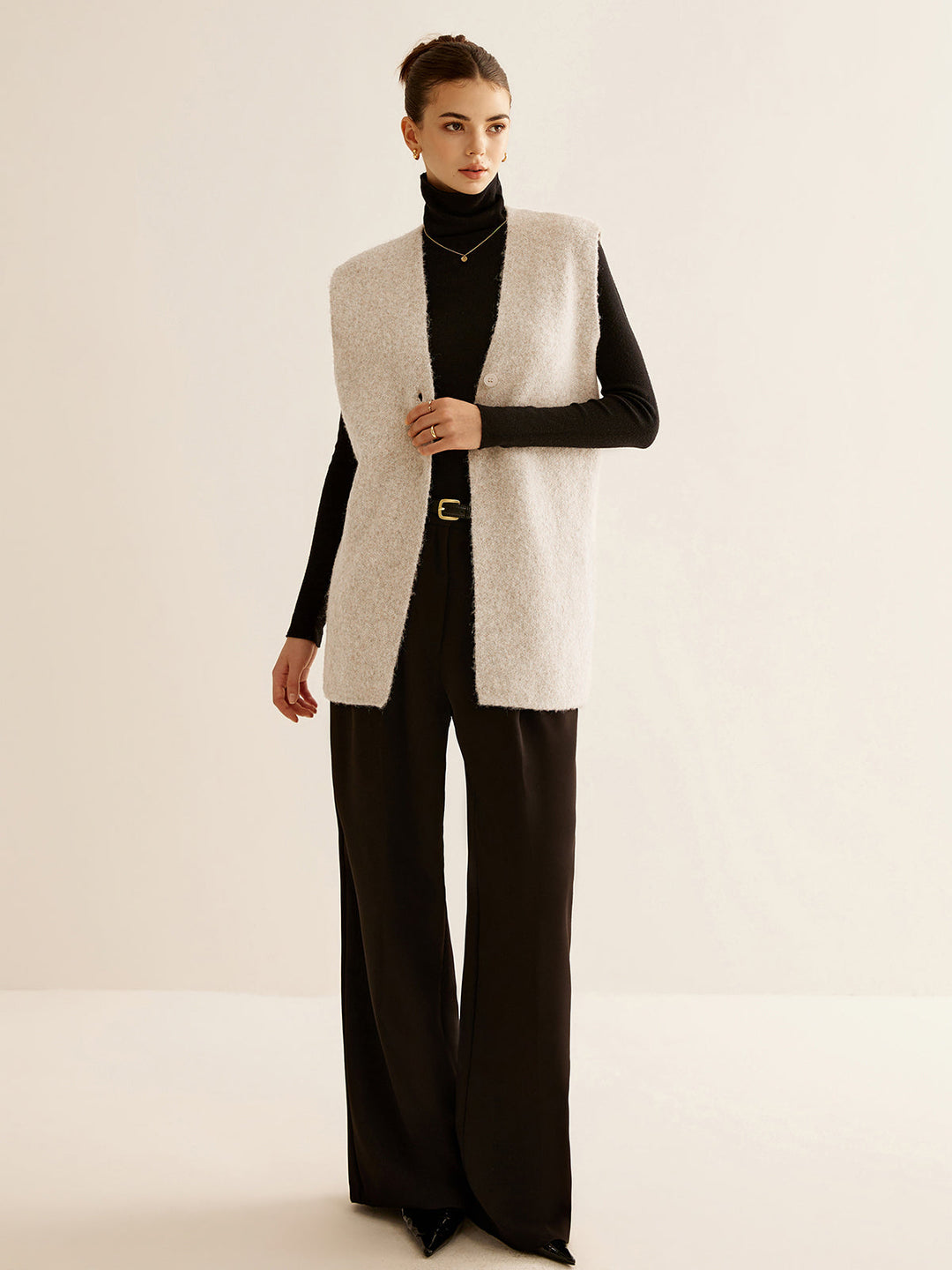 Gilet Sweater Sans Manches en Laine Mélangée