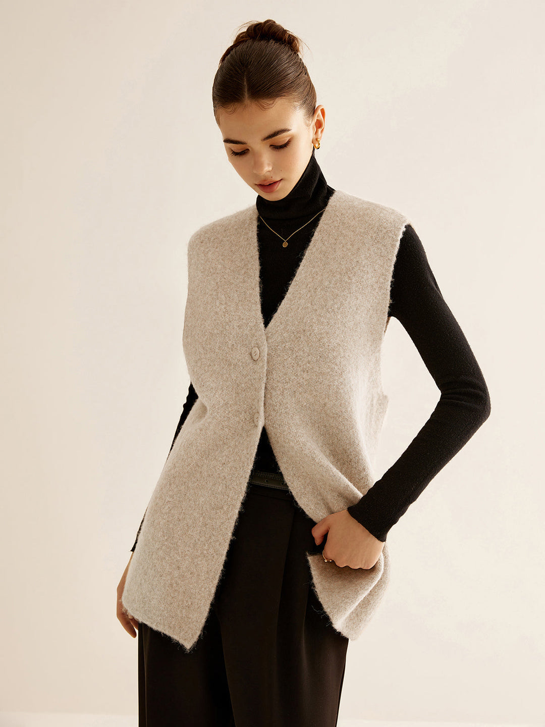Gilet Sweater Sans Manches en Laine Mélangée