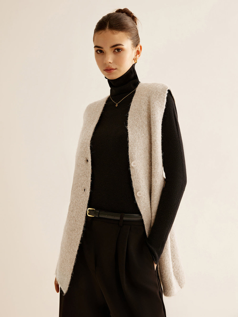Gilet Sweater Sans Manches en Laine Mélangée