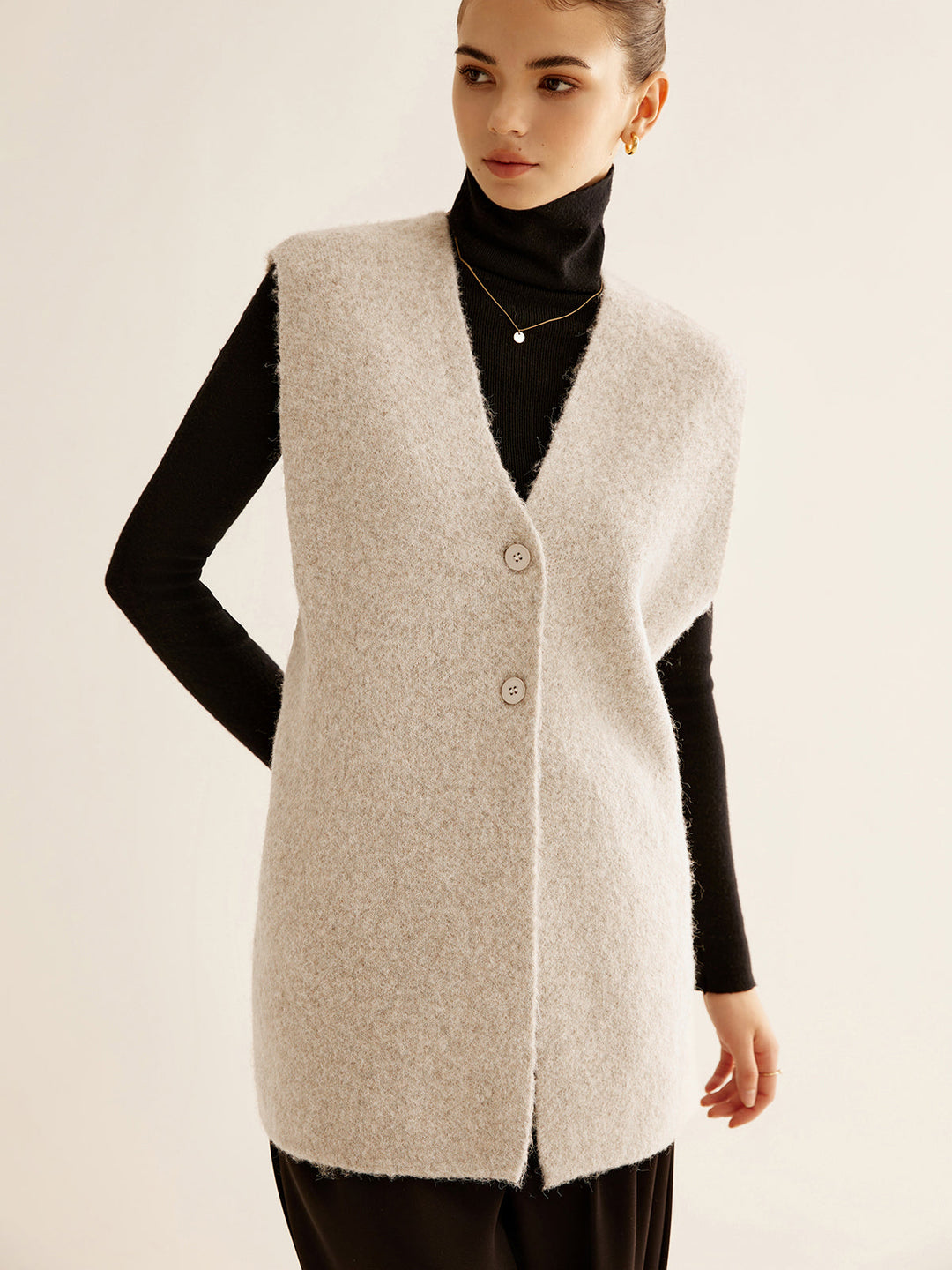 Gilet Sweater Sans Manches en Laine Mélangée