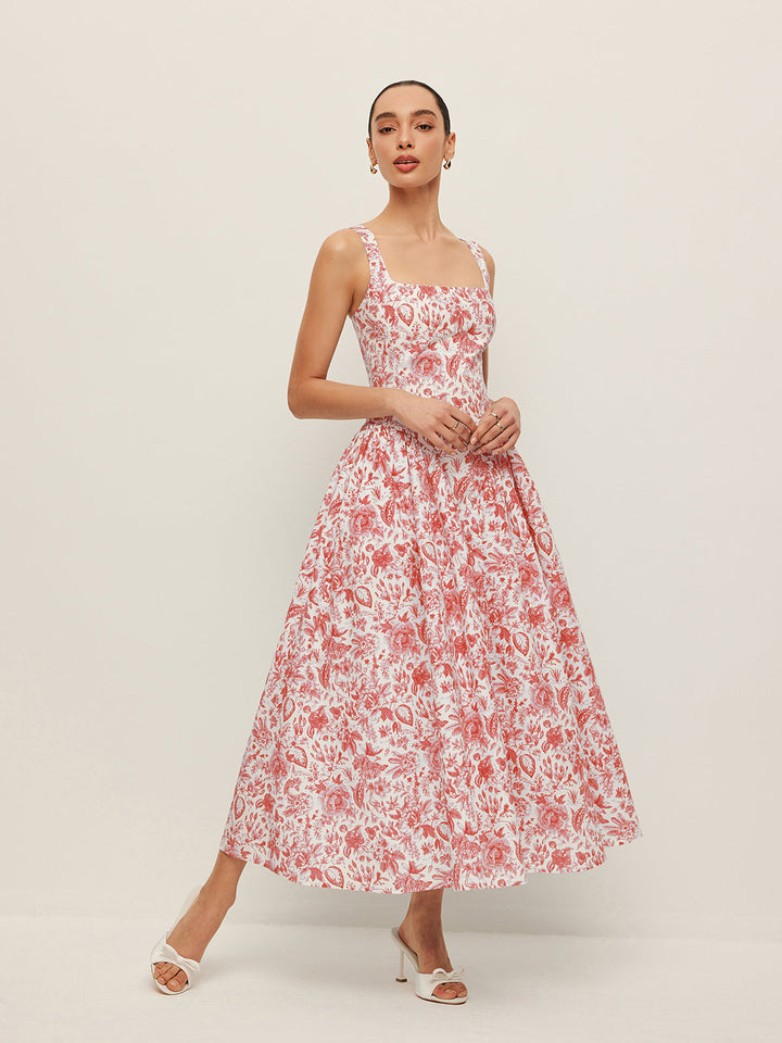 Robe imprimée à col carré avec poches