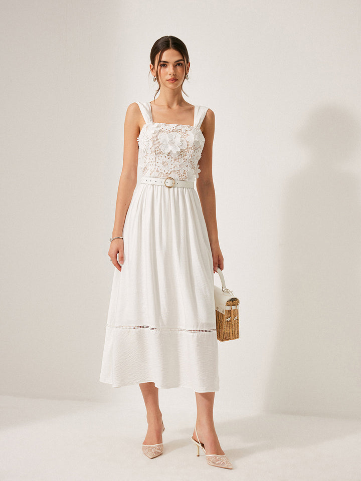 Robe Ceinture en Coton Fleuri et Dentelle