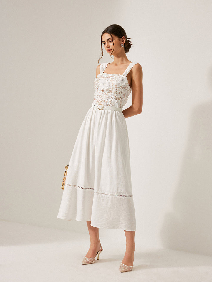 Robe Ceinture en Coton Fleuri et Dentelle