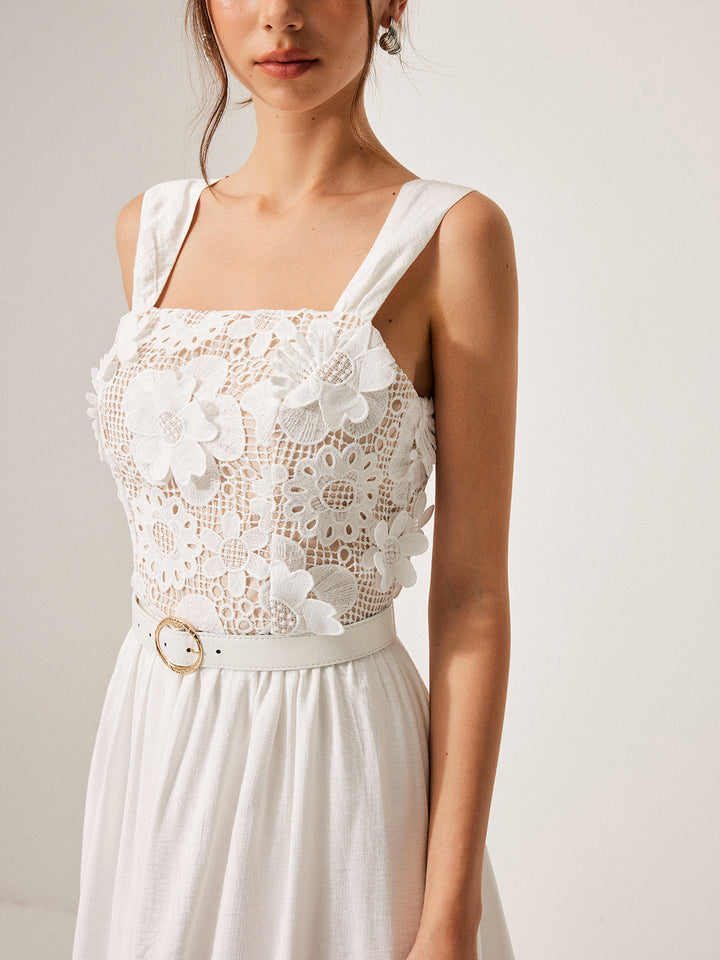 Robe Ceinture en Coton Fleuri et Dentelle