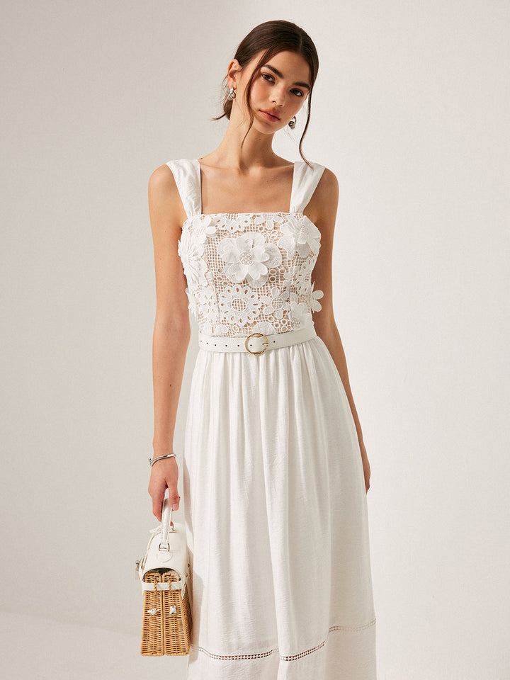 Robe Ceinture en Coton Fleuri et Dentelle