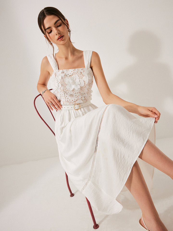 Robe Ceinture en Coton Fleuri et Dentelle