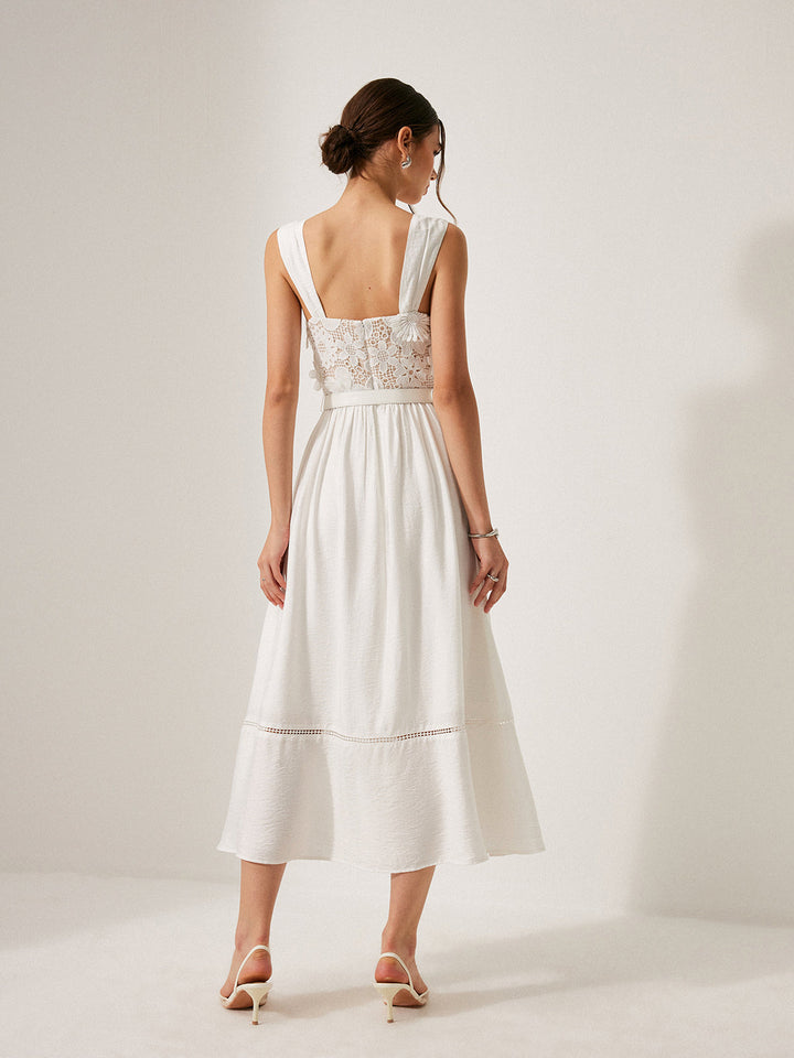 Robe Ceinture en Coton Fleuri et Dentelle