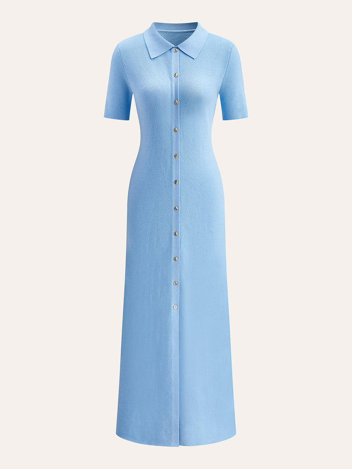 Robe Mi-longue à Col Boutonnière en Métal