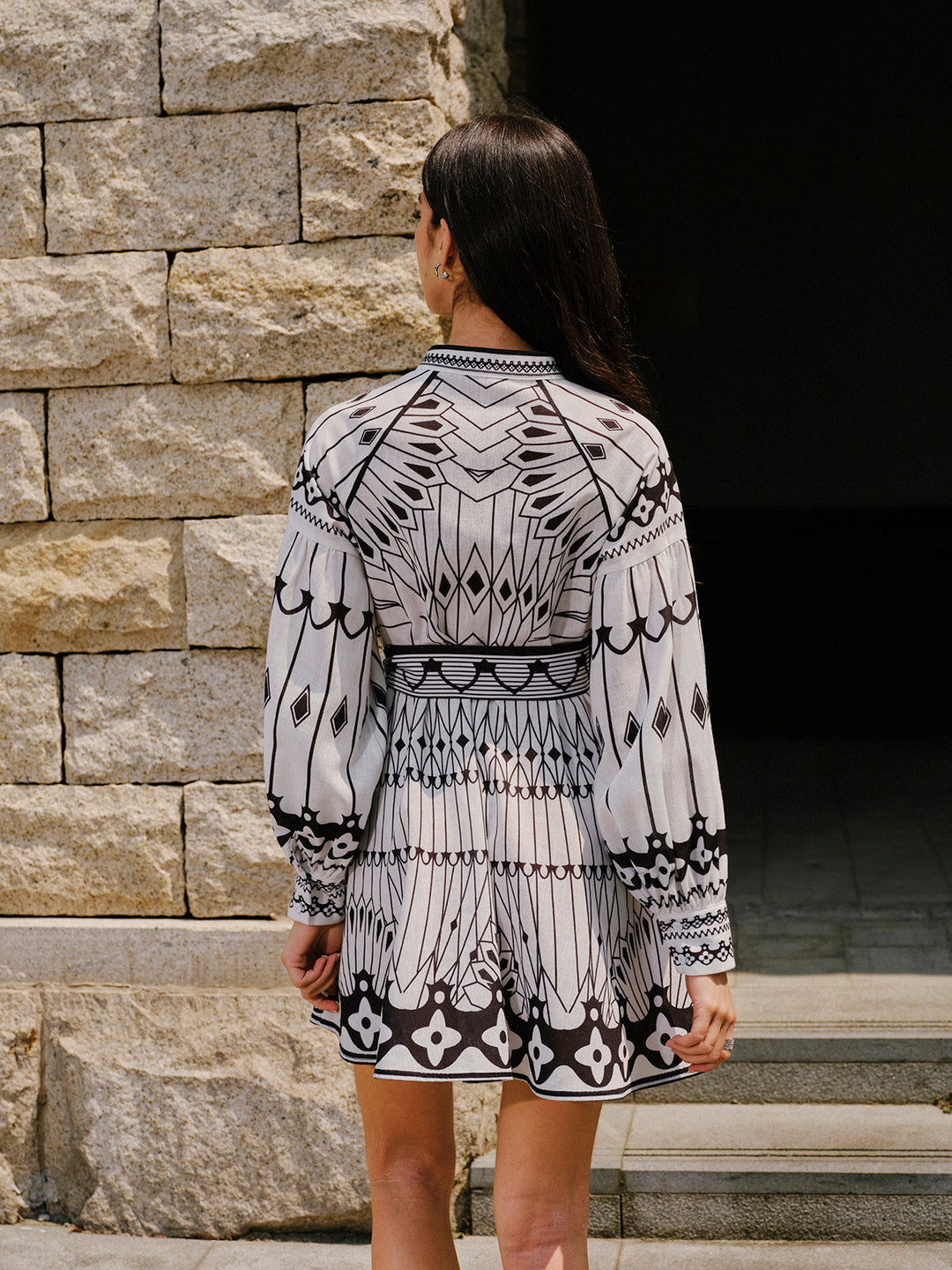 Robe Ceinture Manches Longues en Mélange Lin