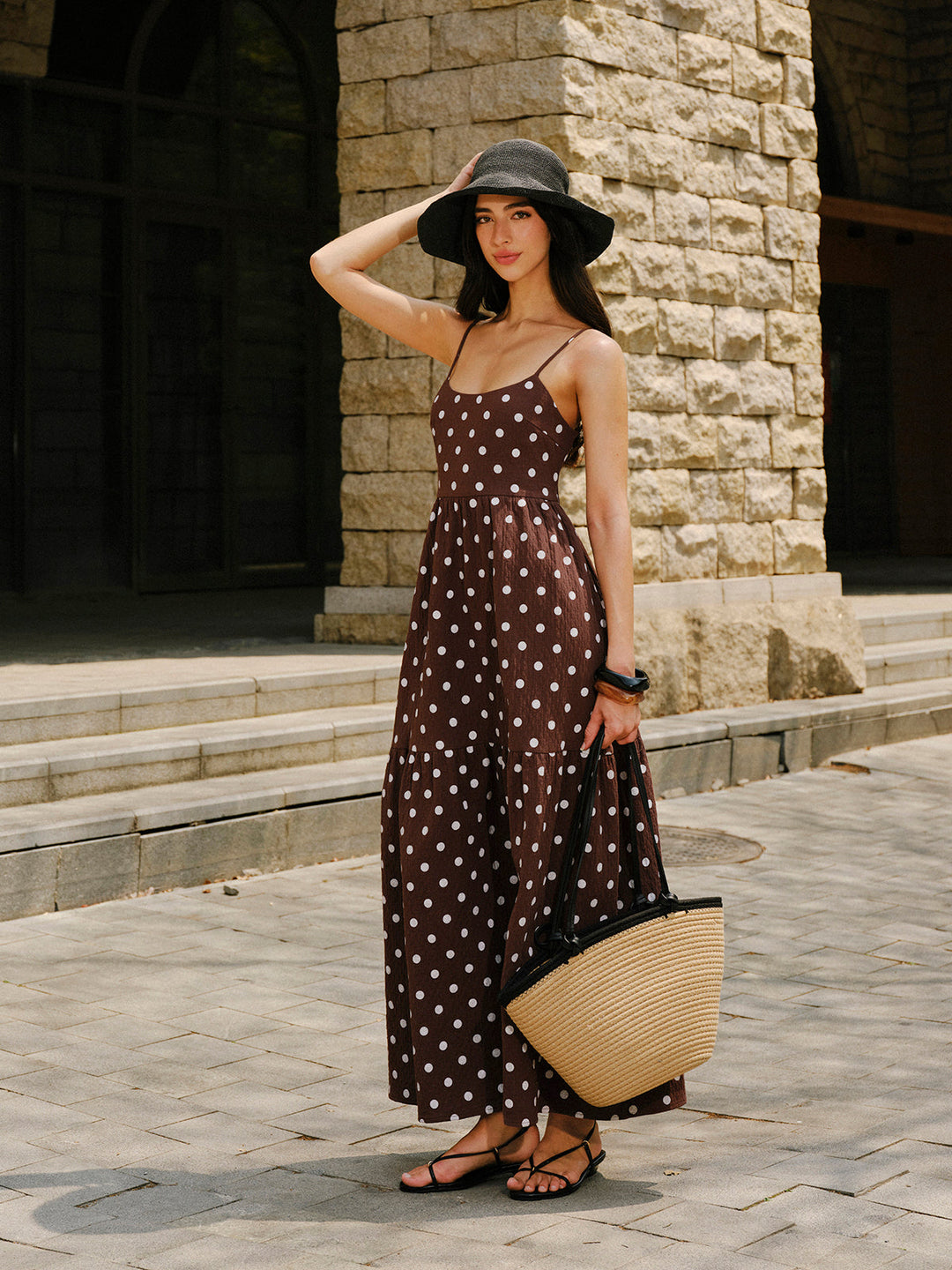 Robe à pois sans dos en coton