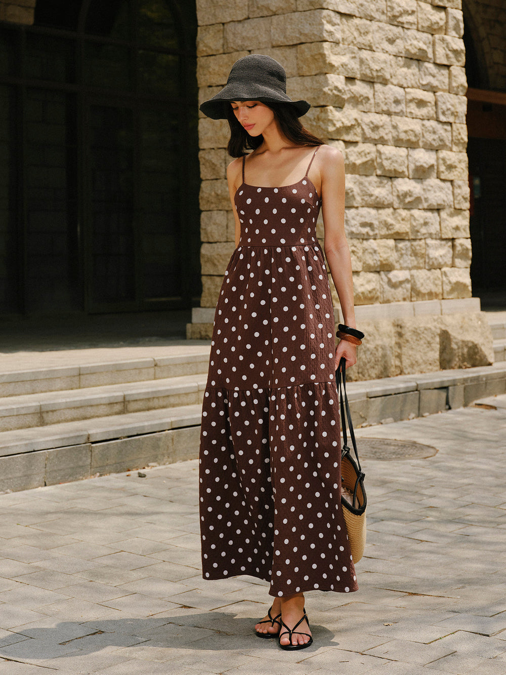 Robe à pois sans dos en coton