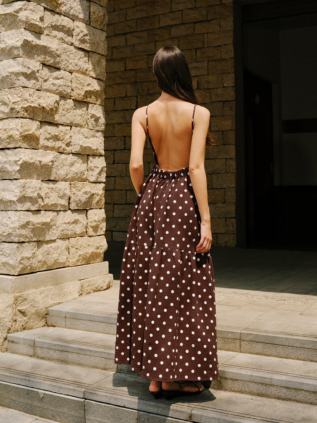 Robe à pois sans dos en coton