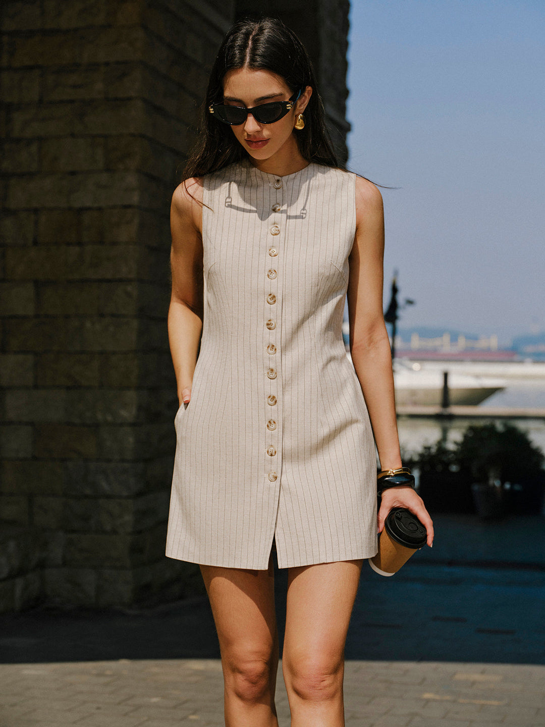 Robe Boutonnée en Mélange Lin Avec Poches