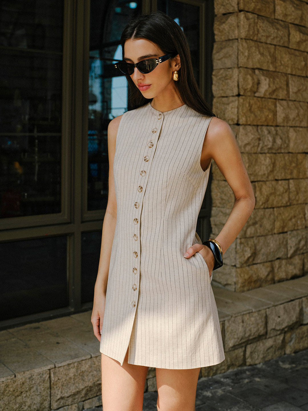 Robe Boutonnée en Mélange Lin Avec Poches