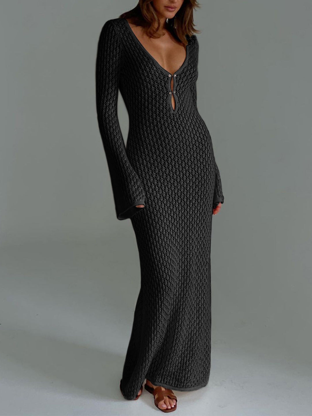 Robe Longue à Manches Longues et Dos Nu