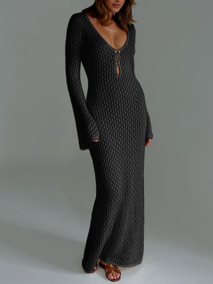 Robe Longue à Manches Longues et Dos Nu