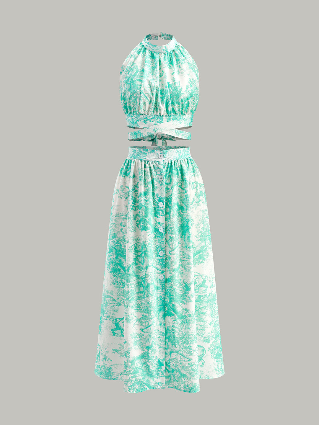 Ensemble Jupe Boutonnée à Dos Nu et Col Haltère