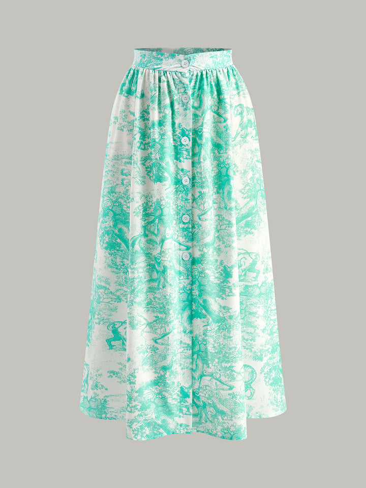Ensemble Jupe Boutonnée à Dos Nu et Col Haltère