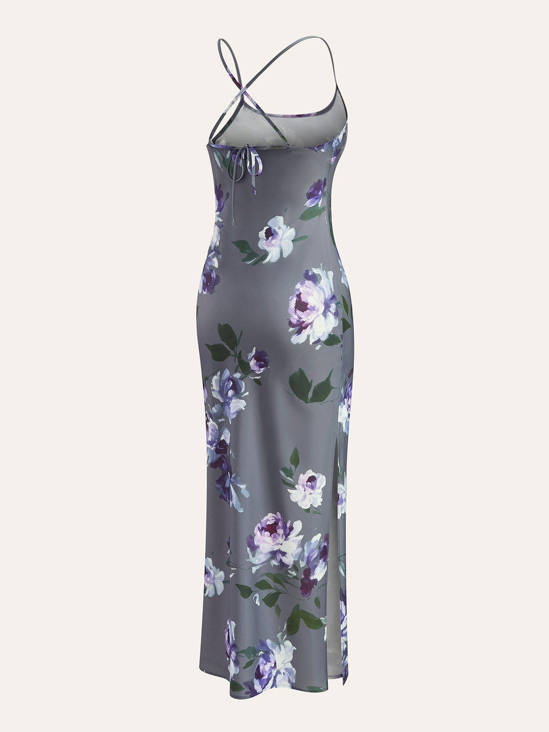 Robe Satin Imprimé Floral à Fente Latérale