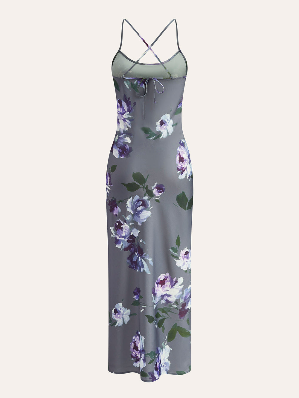 Robe Satin Imprimé Floral à Fente Latérale