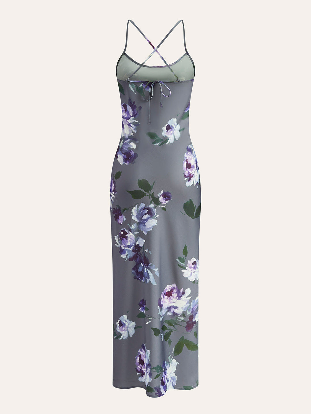 Robe Satin Imprimé Floral à Fente Latérale