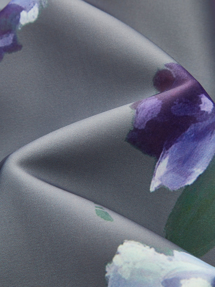 Robe Satin Imprimé Floral à Fente Latérale