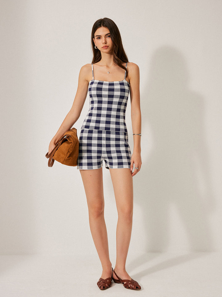 Ensemble Short en Maille à Carreaux
