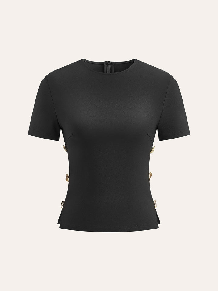 T-Shirt à fermeture éclair latérale découpée en métal