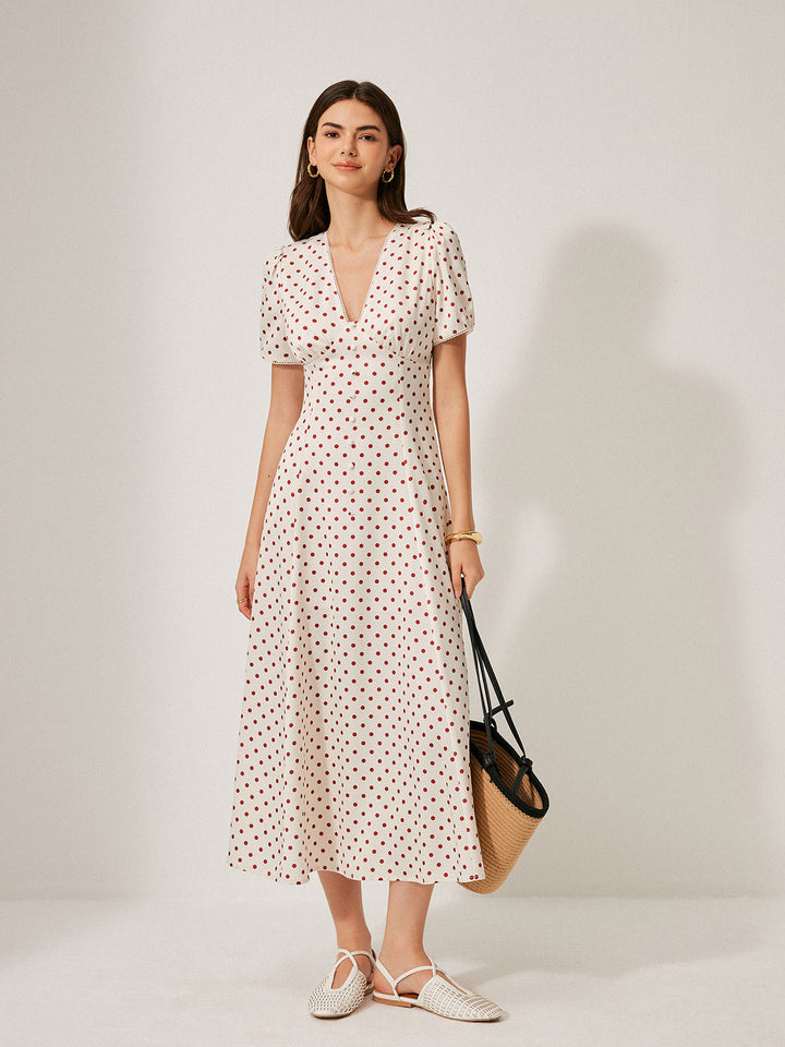 Robe à pois avec manches bouffantes