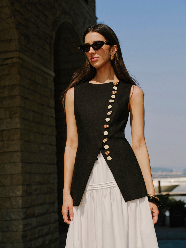 Gilet Boutonné en Mélange de Lin