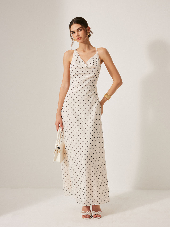 Robe Longue Dos Nu à Pois en Mousseline