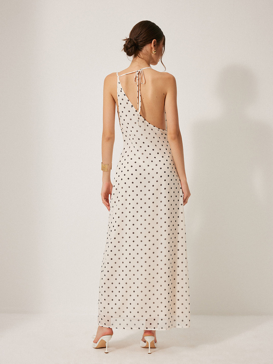 Robe Longue Dos Nu à Pois en Mousseline