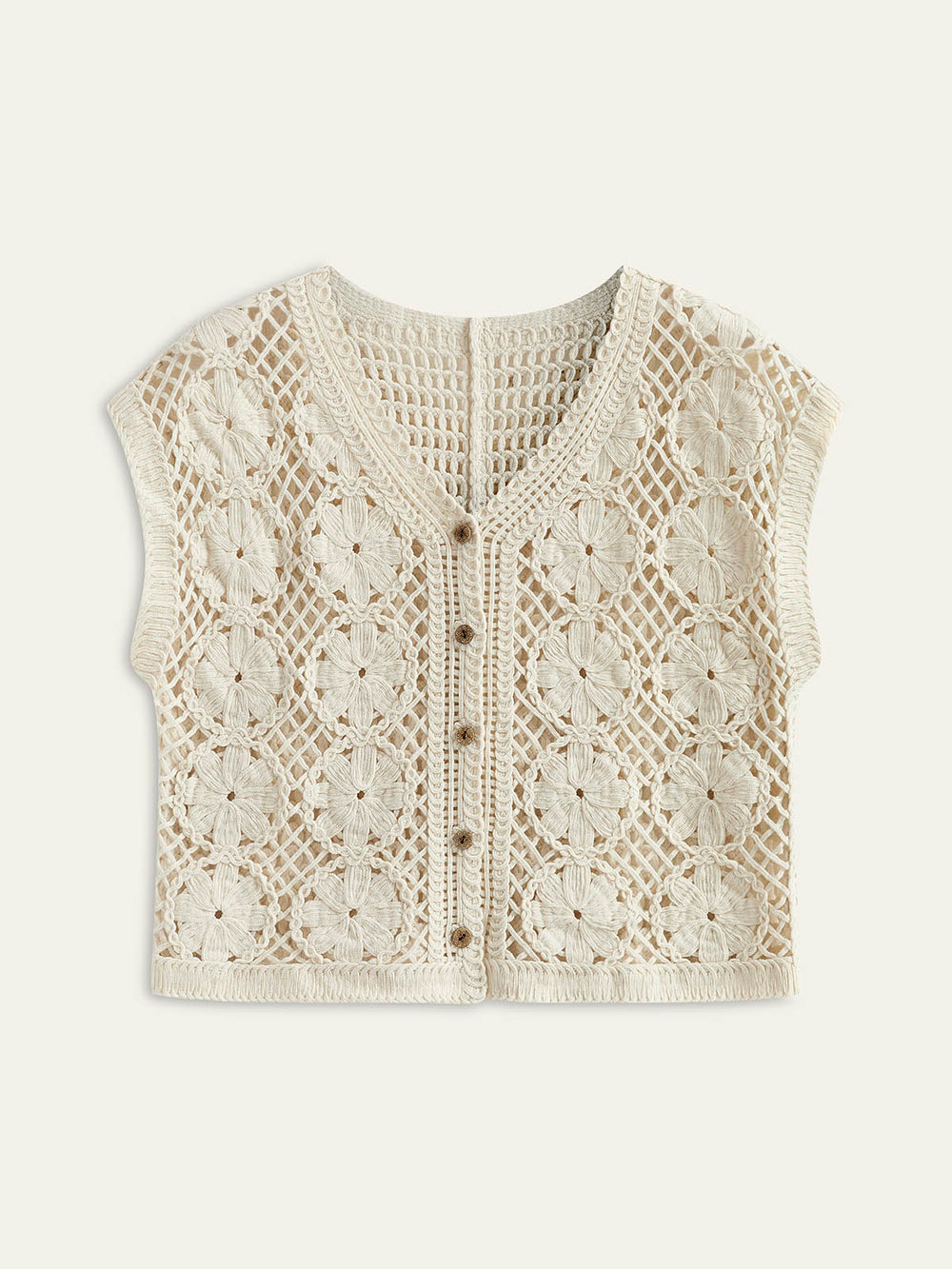 Débardeur en maille jacquard semi-transparente à encolure en V
